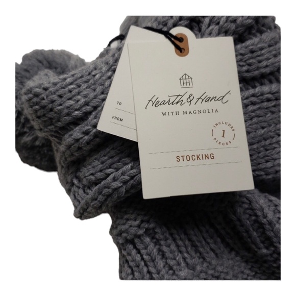Hearth & Hand Gray Cable Knit Holiday Stocking w/ Tassels & Pom-Pom Balls - NWT! - Picture 3 of 6
